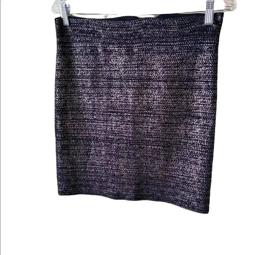 BCBG Max Azria size L Josie Black Gunmetal stretch mini skirt EUC